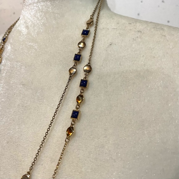 Necklace 2 strands gold tone blue shapes - Picture 4 of 6